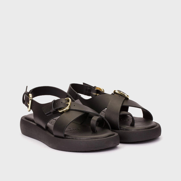 Wonders Horizon Black Flatform Sandal -