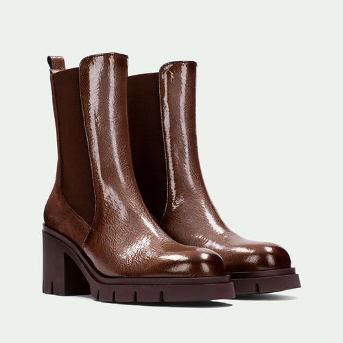 Hispanitas Zurich Brown Patent Leather Pull-On Ankle Boot
