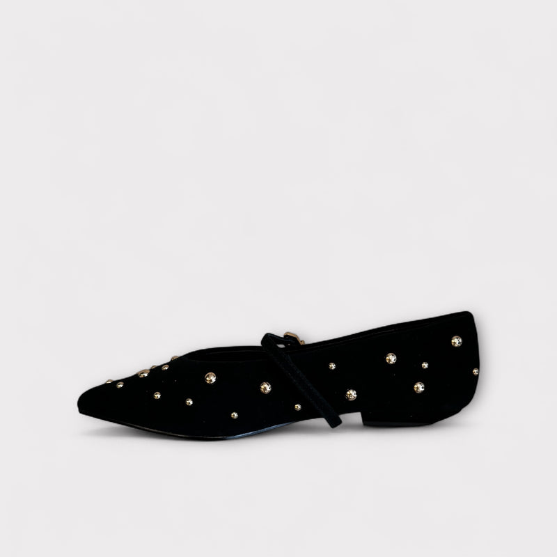 Pedro Anton Barcelona Black Suede Pump with gold studs
