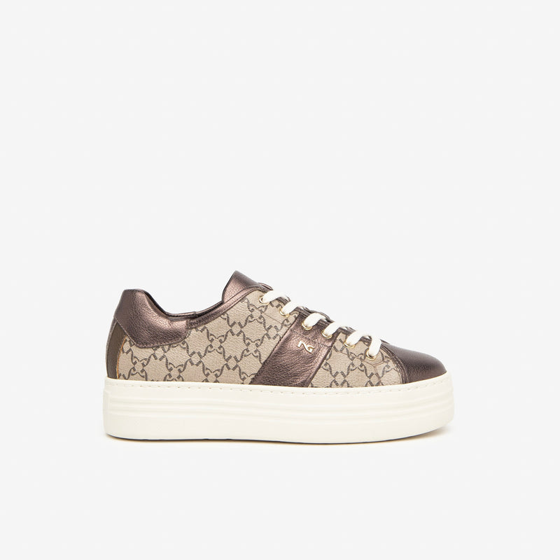 NeroGiardini Beige Metallic Printed Trainer