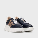 Wonders Navy & Gold Leather Trainer