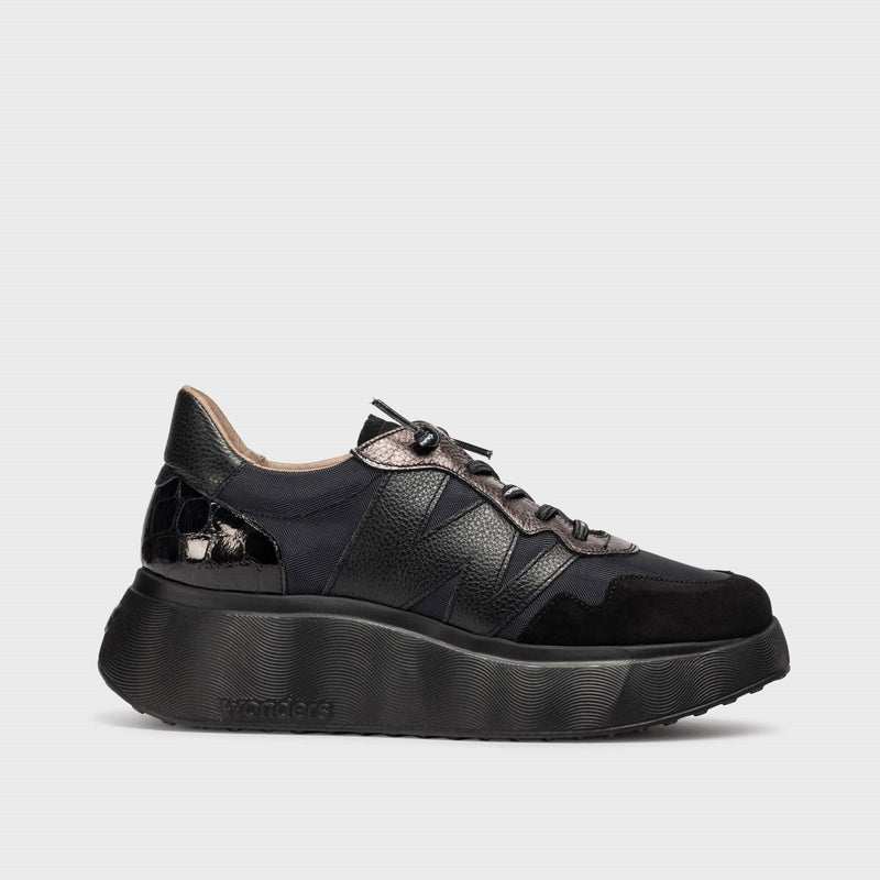 Wonders A-3631 Roma 31 Black Chunky Trainer