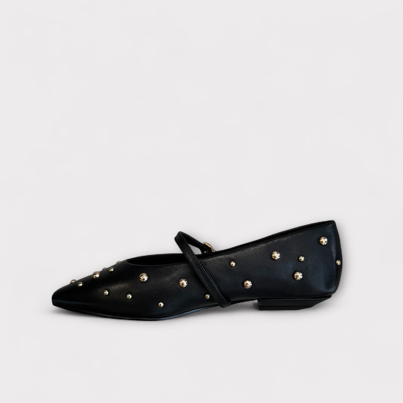 Pedro Anton Barcelona Black Leather Pump with gold studs