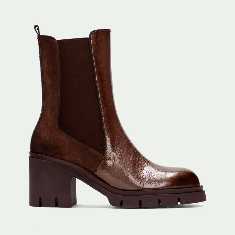 Hispanitas Zurich Brown Patent Leather Pull-On Ankle Boot
