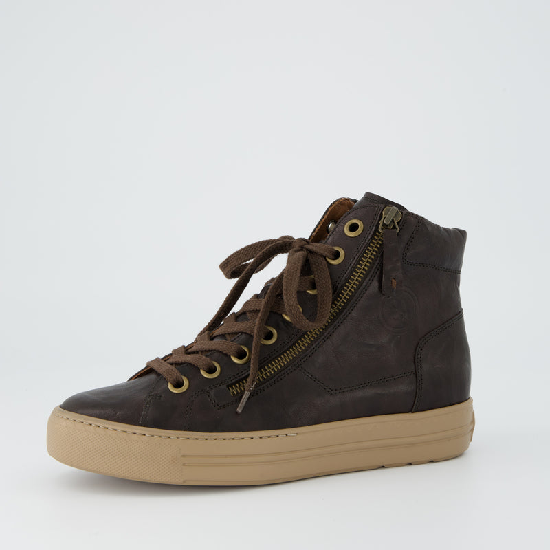 Paul Green Brown Leather Hi-Top Trainer
