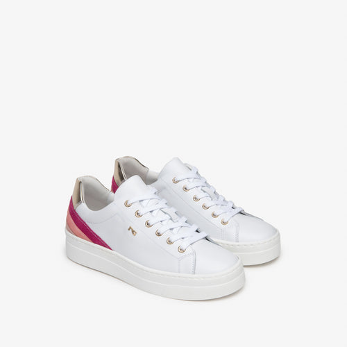 NeroGiardini White Trainer with gold and pink trim