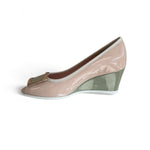 Le Babe Nude & Sage Peeptoe Wedge