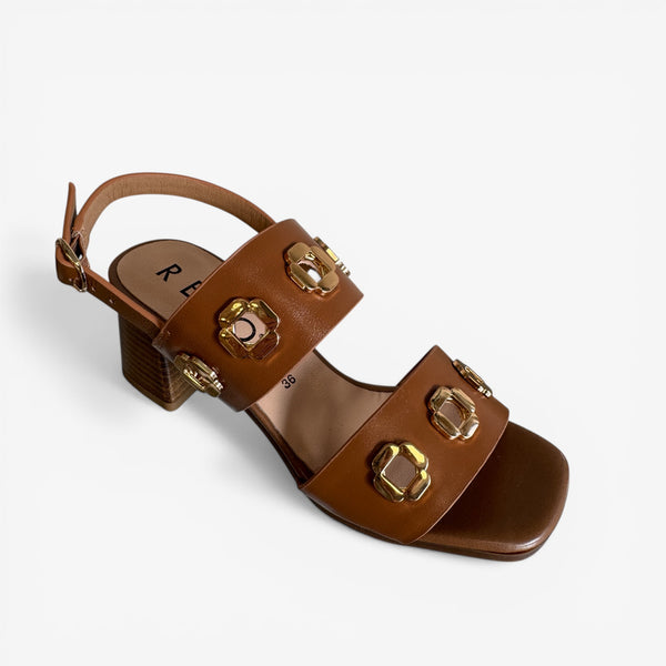 REPO 32232E6 Tan Block Heel Sandal