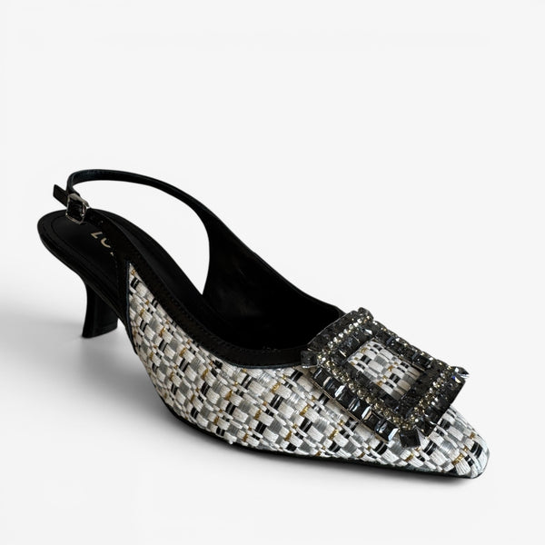 LODI Raffia Black & White Slingback