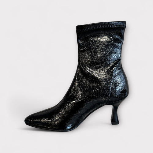 Miss Elastic Black Patent Sock Boot