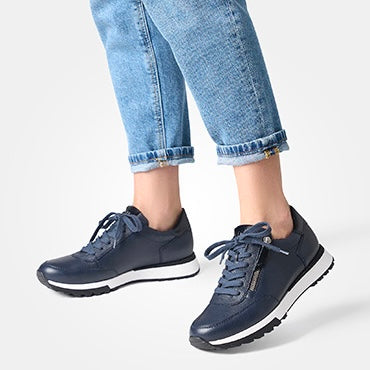 Paul Green Navy Leather Wedge  Trainer