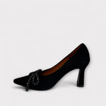 Marian Black Suede Court Shoe with Bow