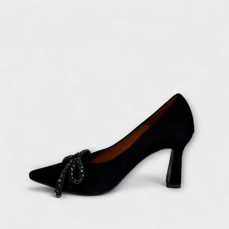 Marian Black Suede Court Shoe with Bow