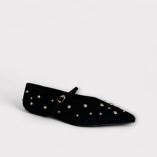 Pedro Anton Barcelona Black Suede Pump with gold studs