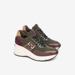 NeroGiardini Green & Burgundy High Wedge Trainer