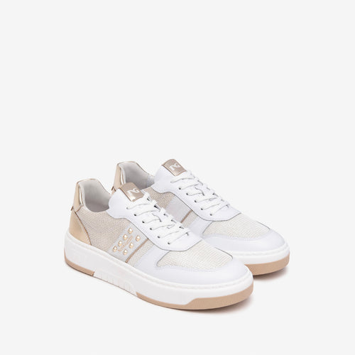 NeroGiardini White & Gold Leather Trainer