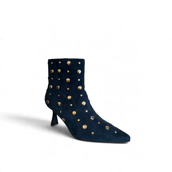 Pedro Anton Gala Navy Suede Boot - Gold Studs