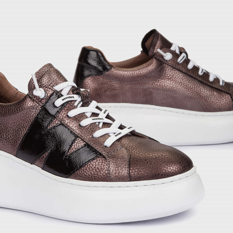 Wonders Ellen Pewter & Black Chunky Trainer