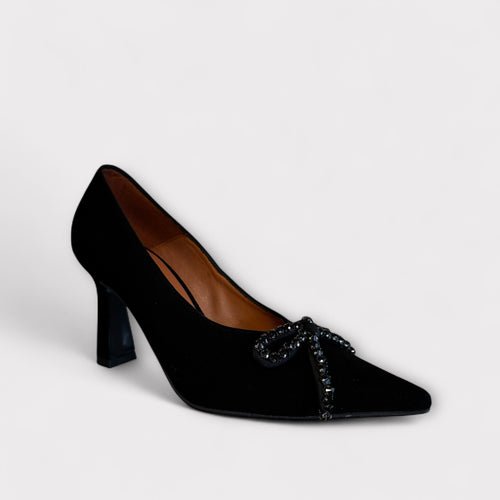 Marian Black Suede Court Shoe with Bow
