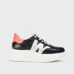 Wonders Black & Coral Leather Trainer