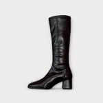 Miss Elastic Brown Faux Leather Knee High Boot