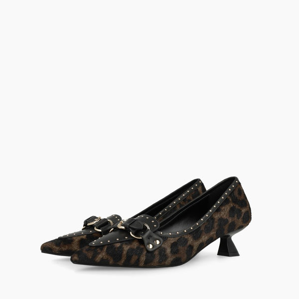 LODI Casion Brown Leopard & Pony Print Court Shoe