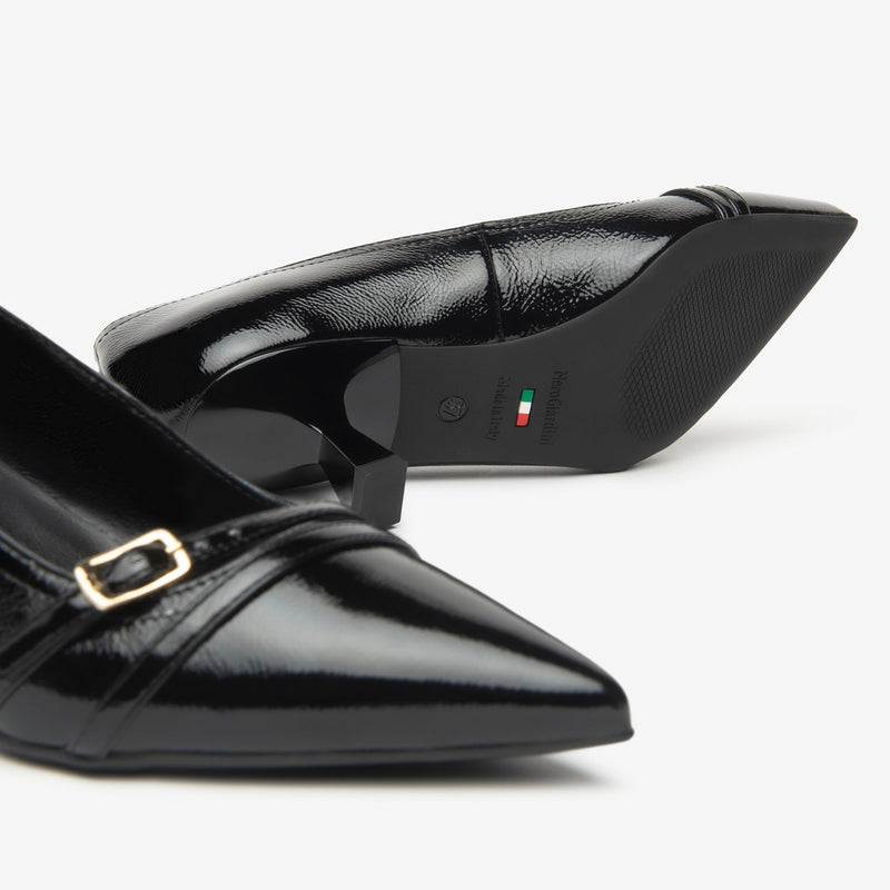 NeroGiardini Black Patent Kitten Heel Shoe