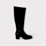Miss Elastic Black Faux Leather Knee Boot
