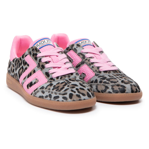 Back 70 Cloud Grey & Pink Leopard Print Trainer