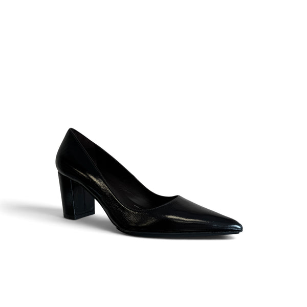 LODI Nabil Black Block Heel Court Shoe