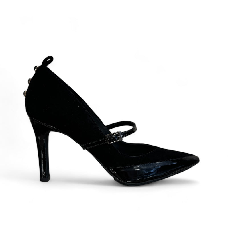 LODI Roala Black Suede & Leather Court Shoe