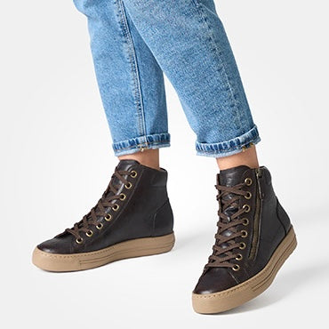 Paul Green Brown Leather Hi-Top Trainer
