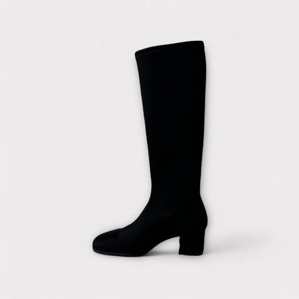 Miss Elastic Black Lycra Knee High Boot
