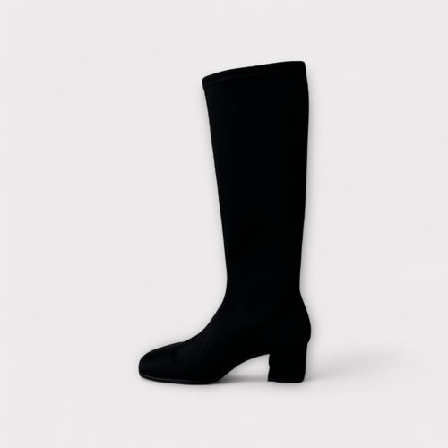 Miss Elastic Black Lycra Knee High Boot