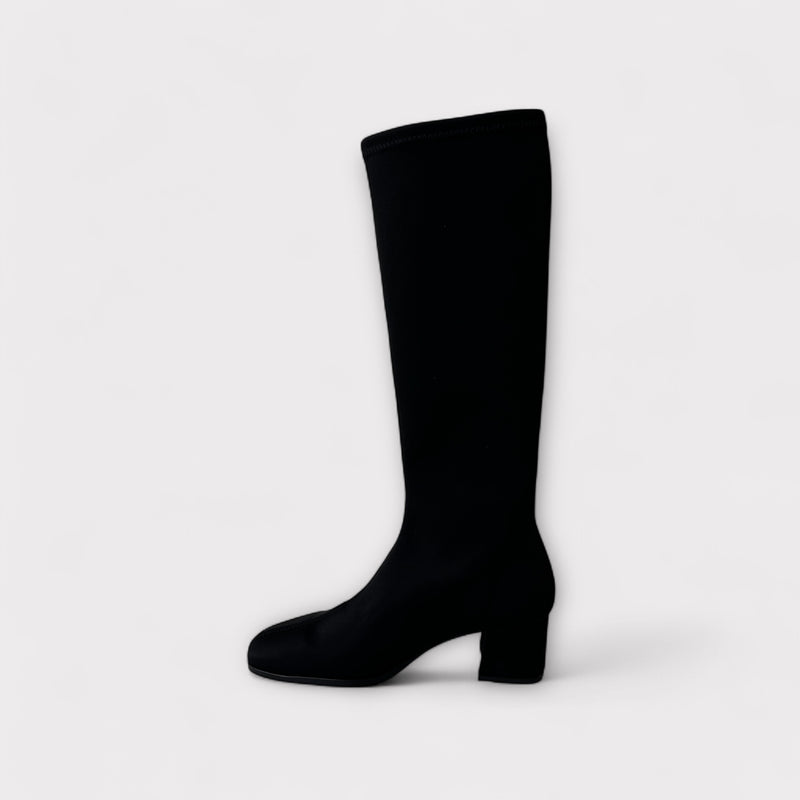 Miss Elastic Black Lycra Knee High Boot
