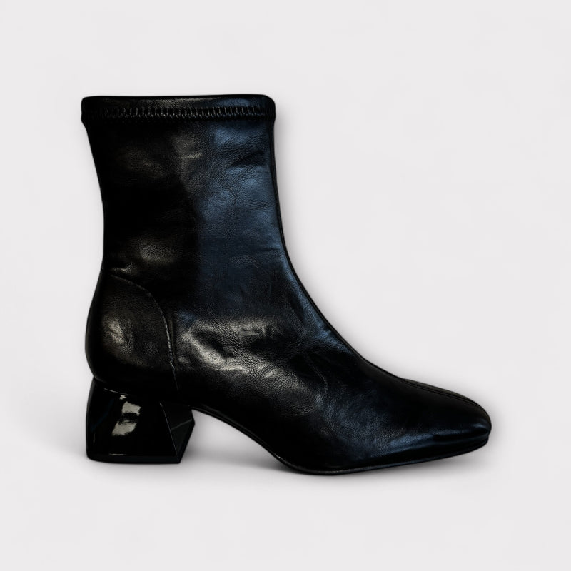 Miss Elastic Black Block Heel Sock Boot