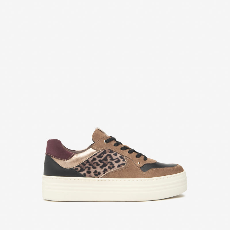 NeroGiardini Brown Suede Leopard Print Trainer
