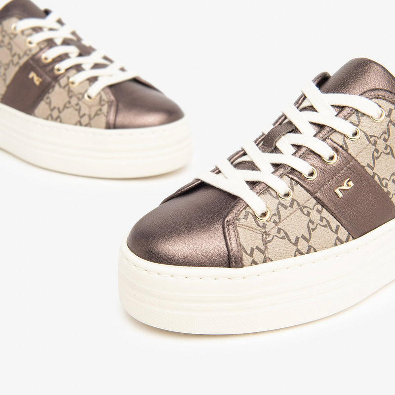 NeroGiardini Beige Metallic Printed Trainer