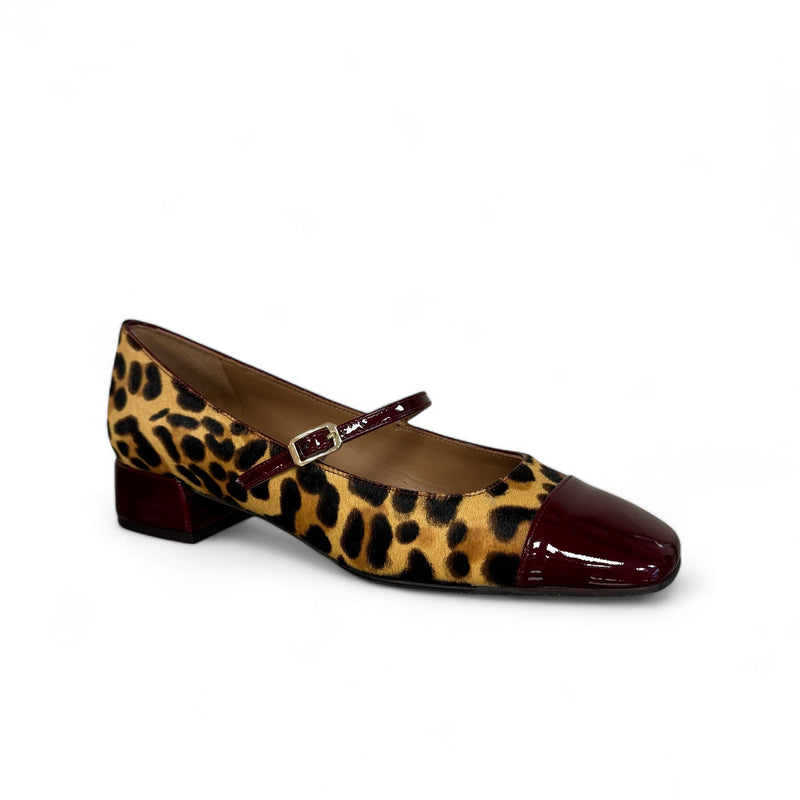 LODI Bameria Mary Jane in Burgundy & Leopard print