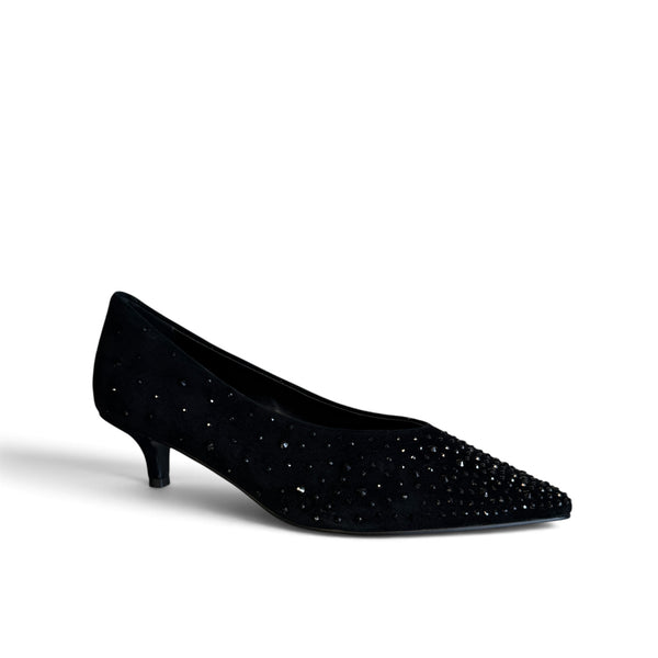 Pedro Anton Bonnie Black Suede Kitten Heel