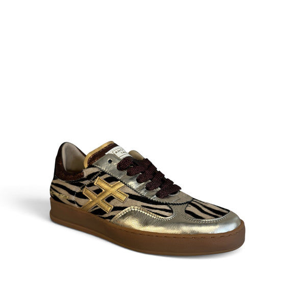 Another Trend Gold Zebra Leather Trainer