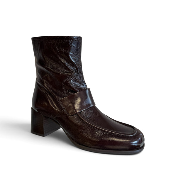 UNISA Lippi Brown Patent Leather Ankle Boot