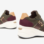 NeroGiardini Green & Burgundy High Wedge Trainer