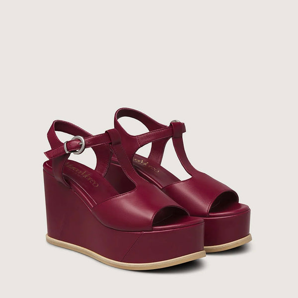 Marco Moreo Allegra Burgundy Platform Wedge Sandal