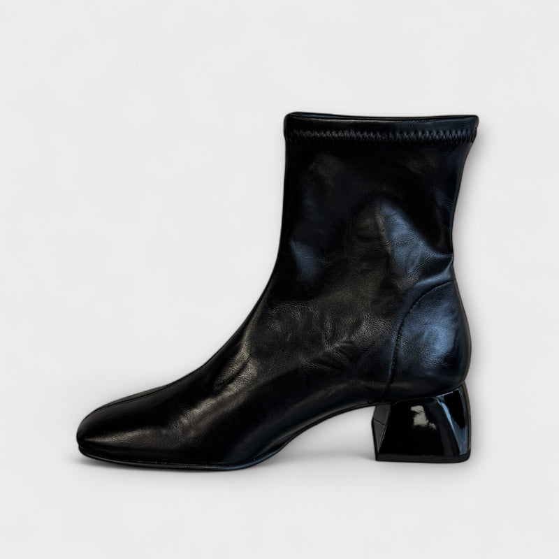Miss Elastic Black Block Heel Sock Boot