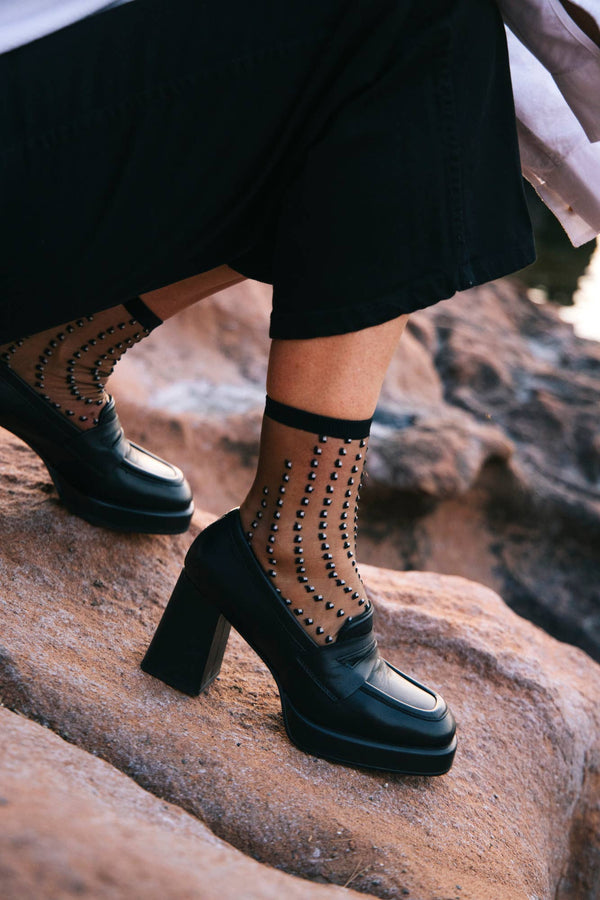 Crescent Dunes Black Polka Dot Socks- Size 36/38
