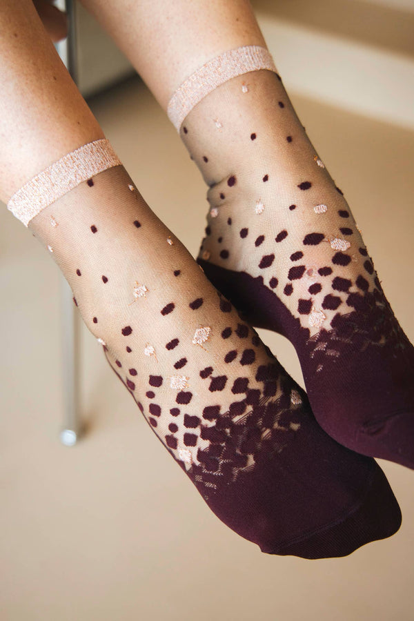 Nakameguro Bordeaux Polka Dot Socks - 36/38
