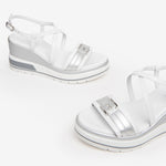 NeroGiardini White and Silver Platform Sandal